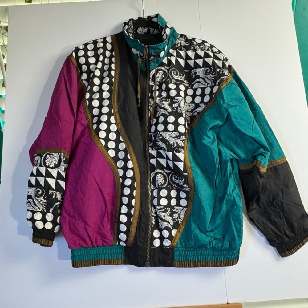 Lavon Vintage Windbreaker Jacket Womens Medium Patchwork Polka Dot 80s 90s Retro